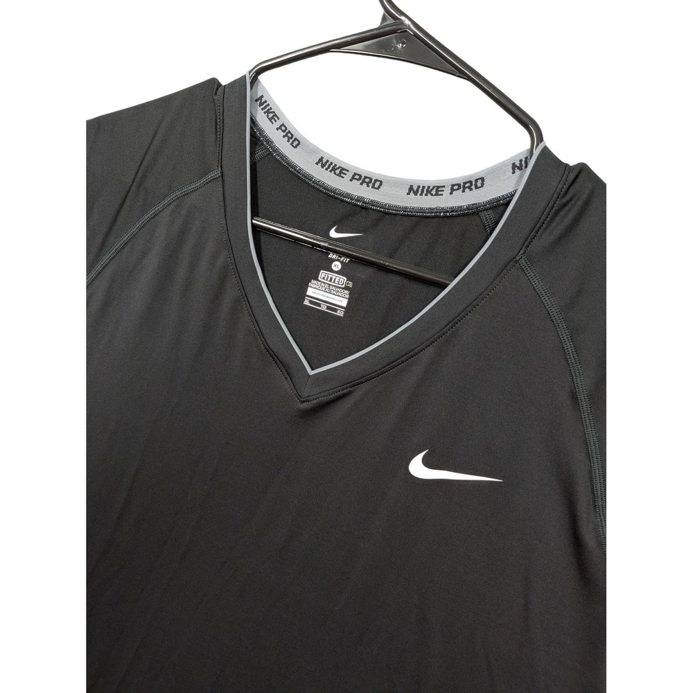 Nike Pro Dri-FIT Shirt Womens XL Black V Neck Short Sleeve Running Athletic Top